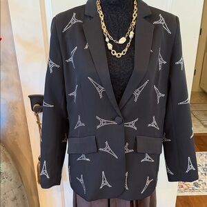 AZI Black Blazer with Embellished Eiffel Towel Rhinestone Motif